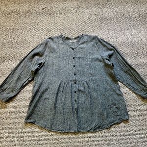 FLAX Designs 3G/3X Linen Tunic in like-new condition Black/White chambray